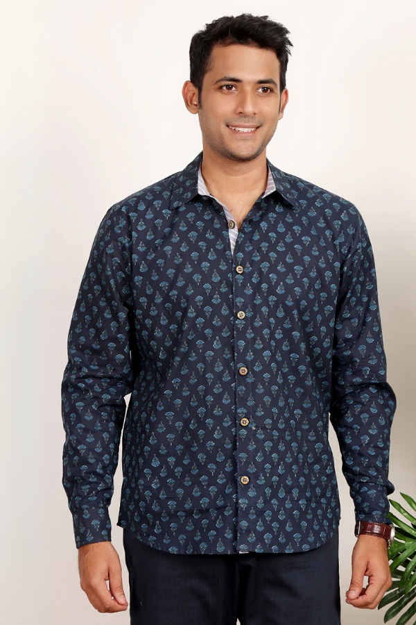 Indigo Snapper Ethnic print shirt
