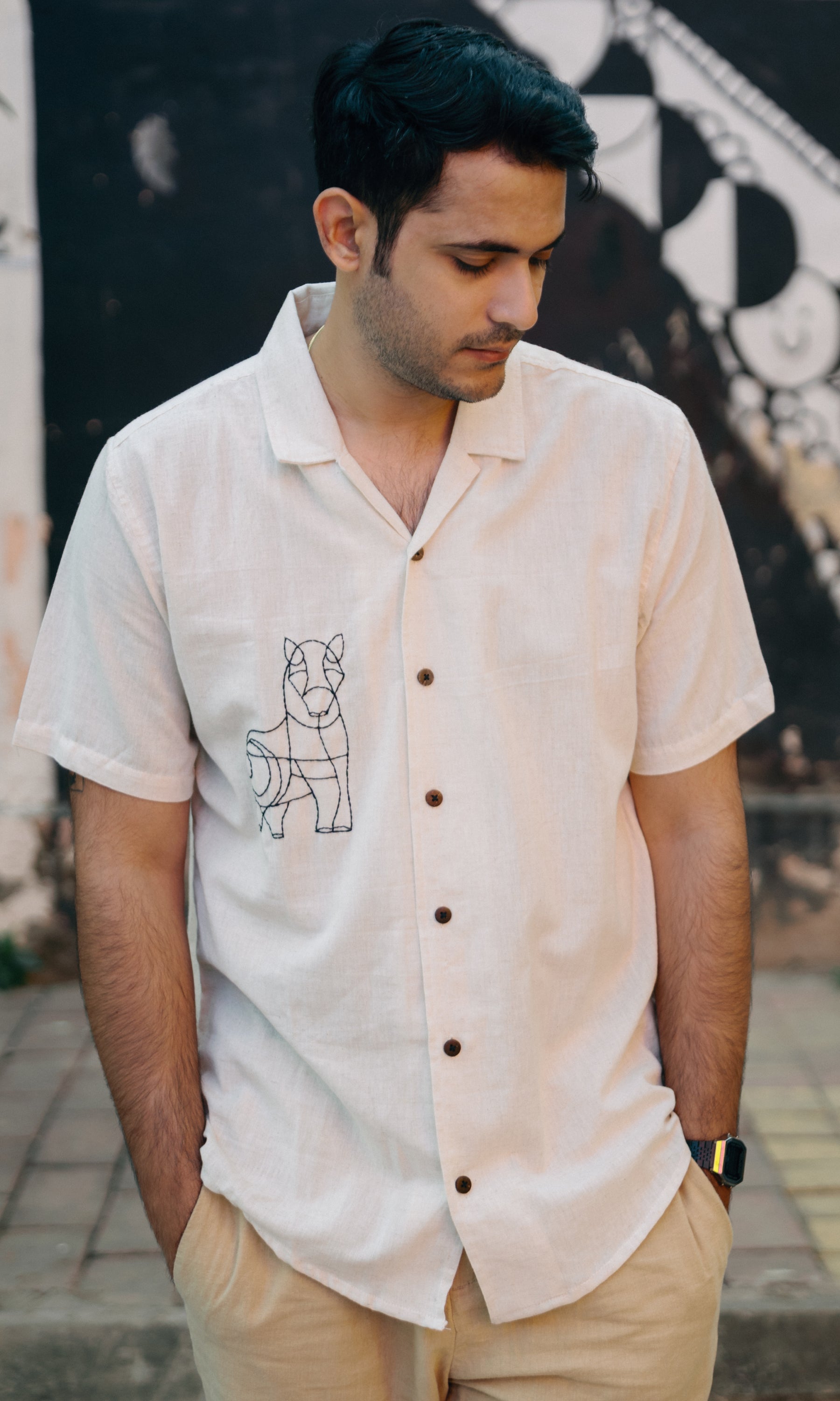 Hand Embroidered Horse White