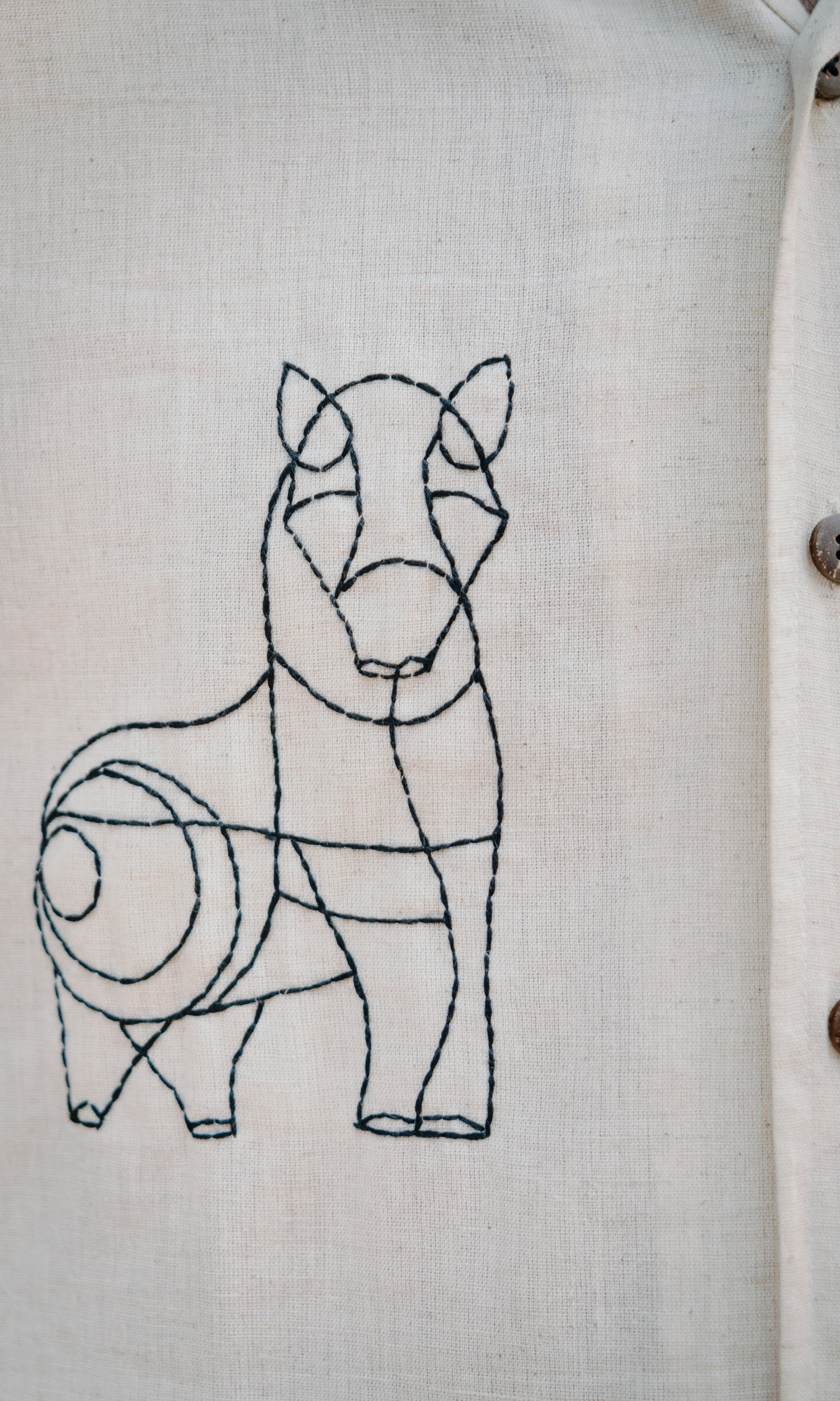 Hand Embroidered Horse White