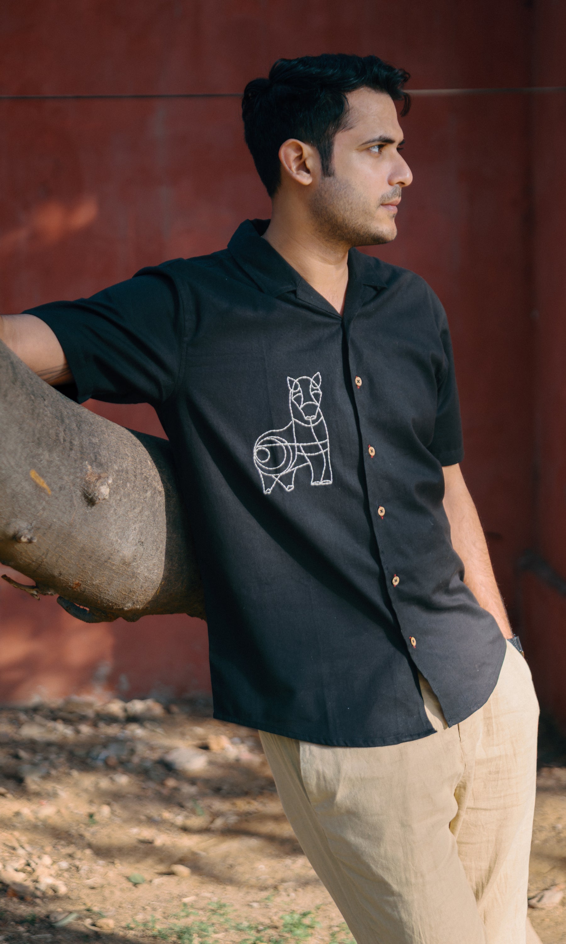 Hand Embroidered Horse Black