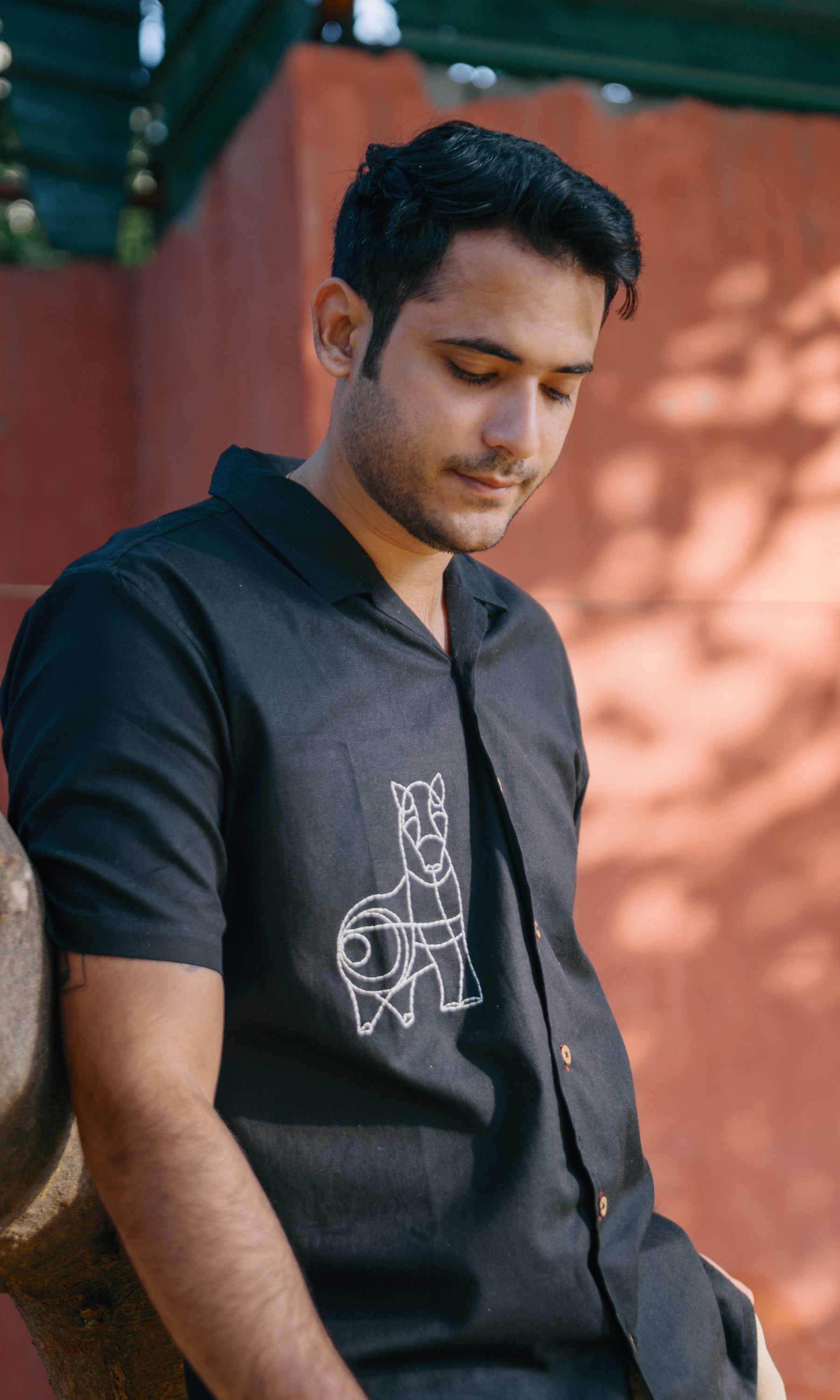 Hand Embroidered Horse Black