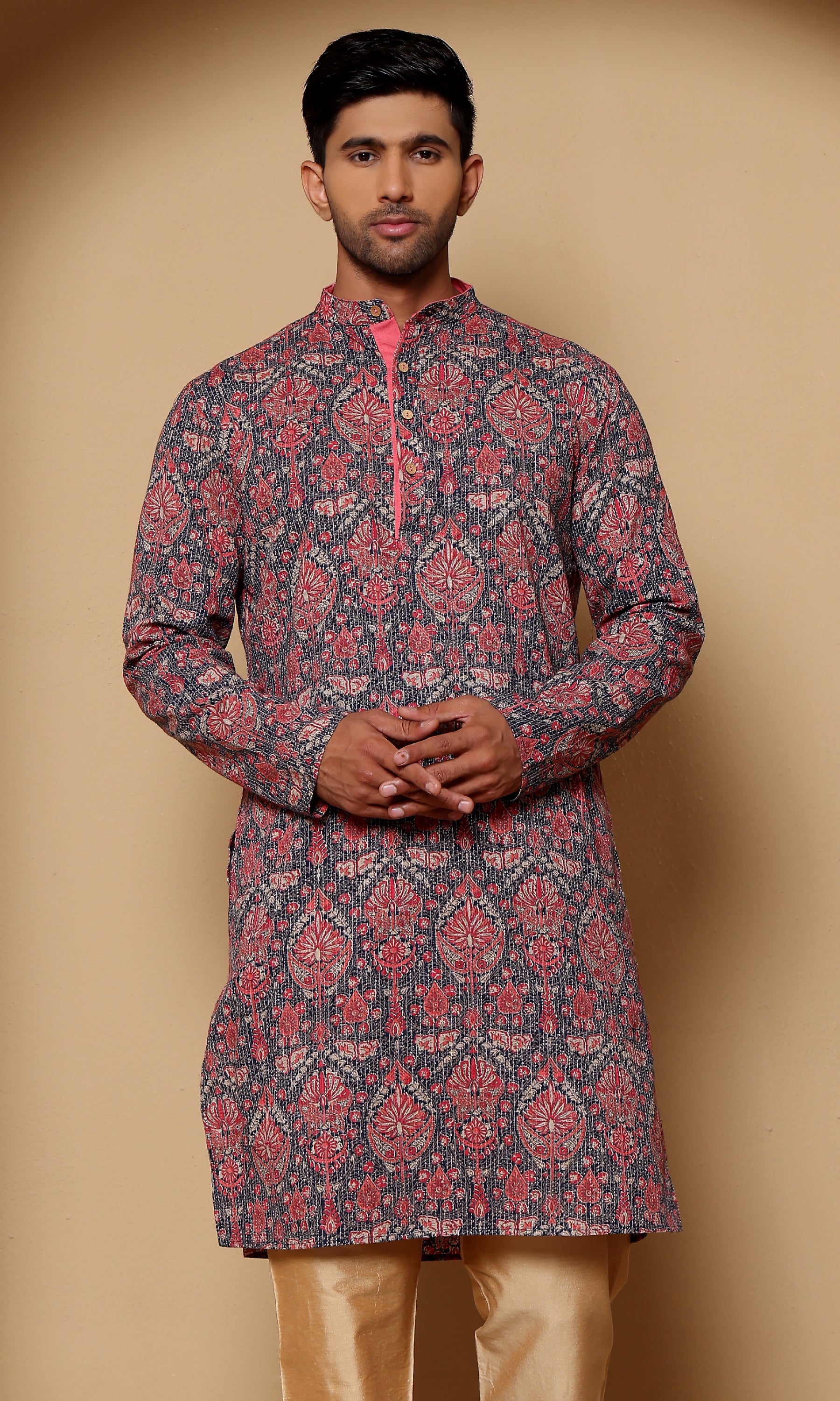 Gulab Kantha Stitch - Coral