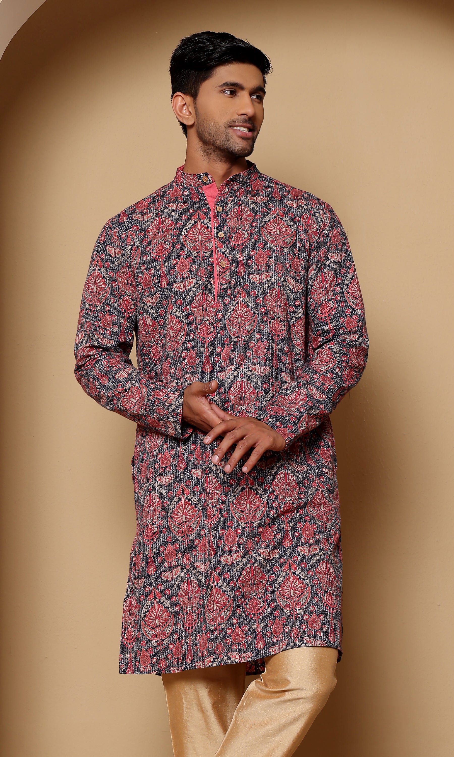 Gulab Kantha Stitch - Coral