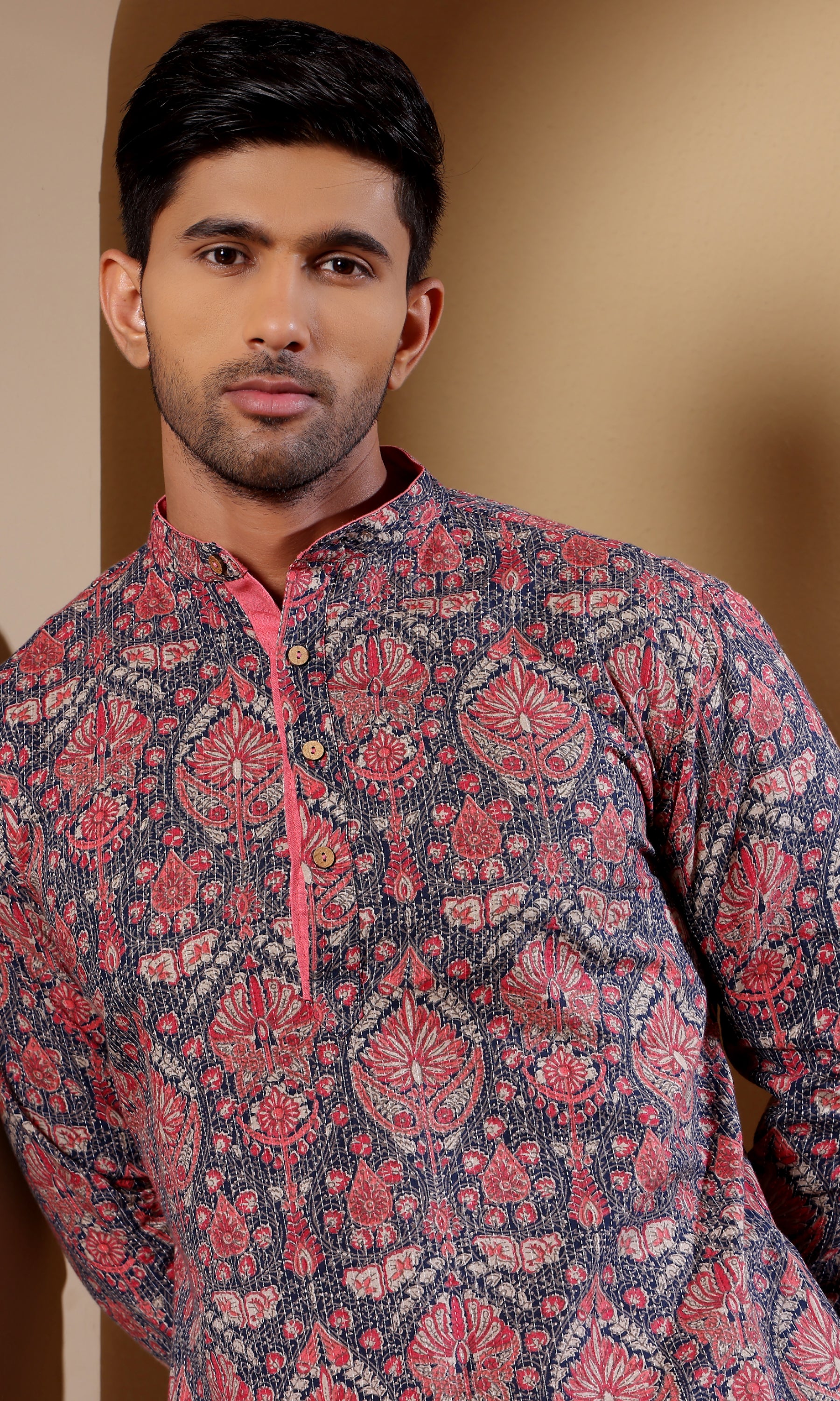 Gulab Kantha Stitch - Coral