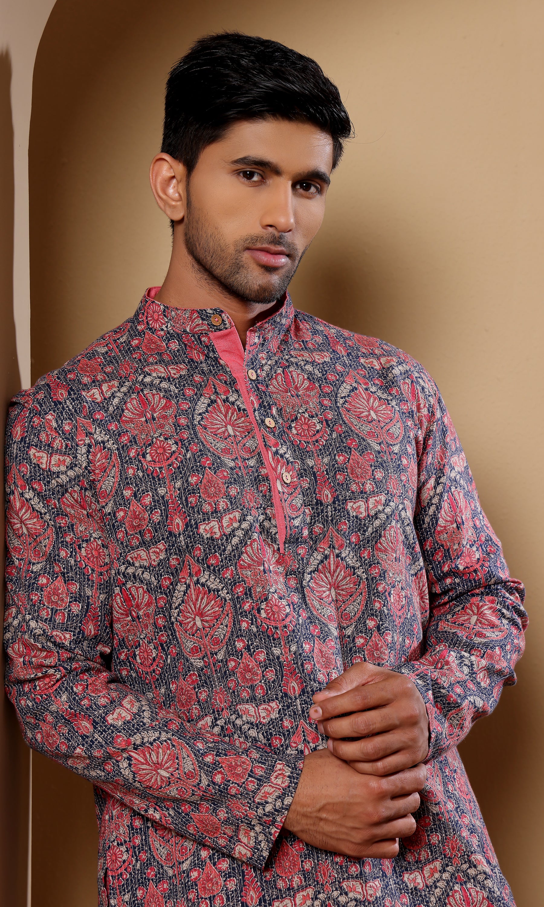 Gulab Kantha Stitch - Coral