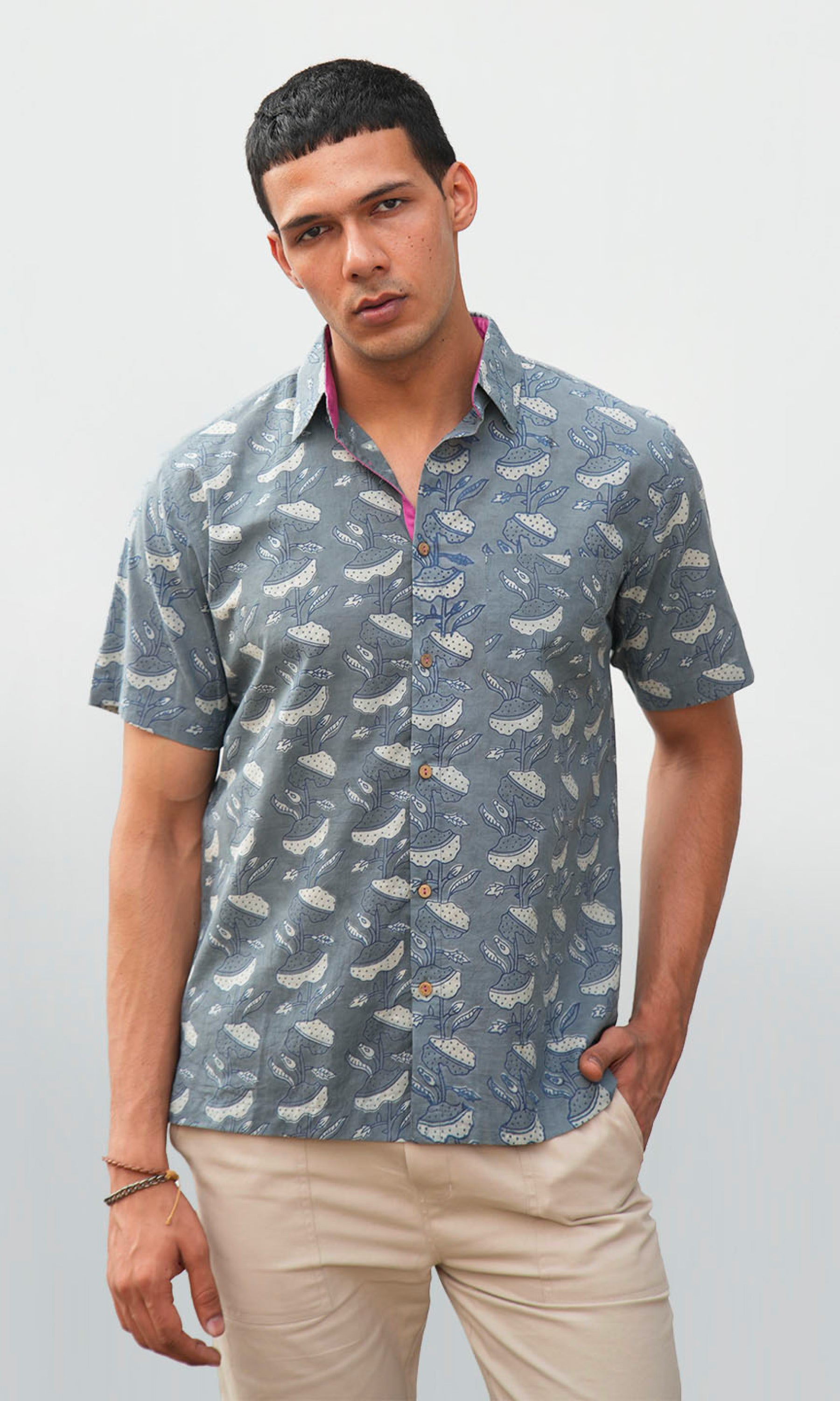 Mushroom Flower- Indigo Block Print