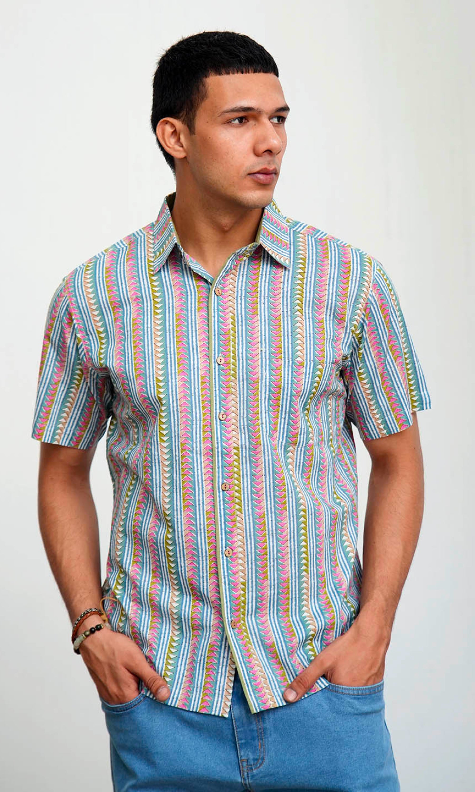 Peppermint Stripe - Blue & Pink Printed