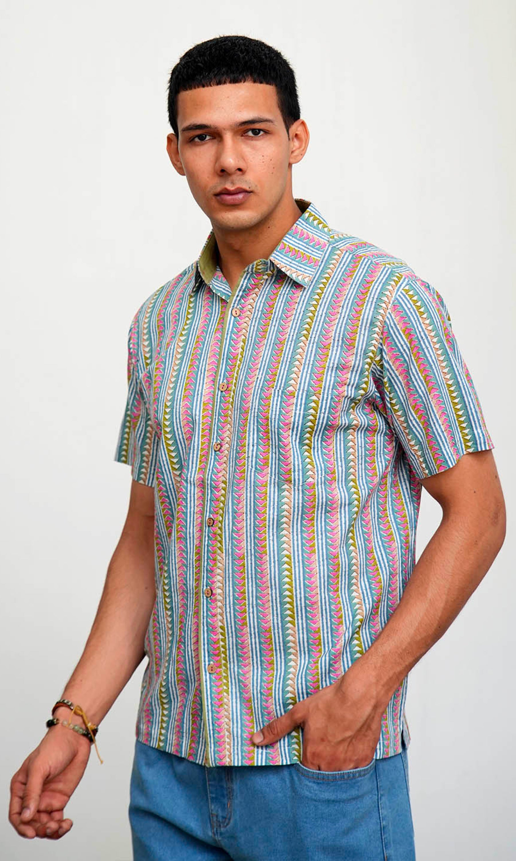 Peppermint Stripe - Blue & Pink Printed