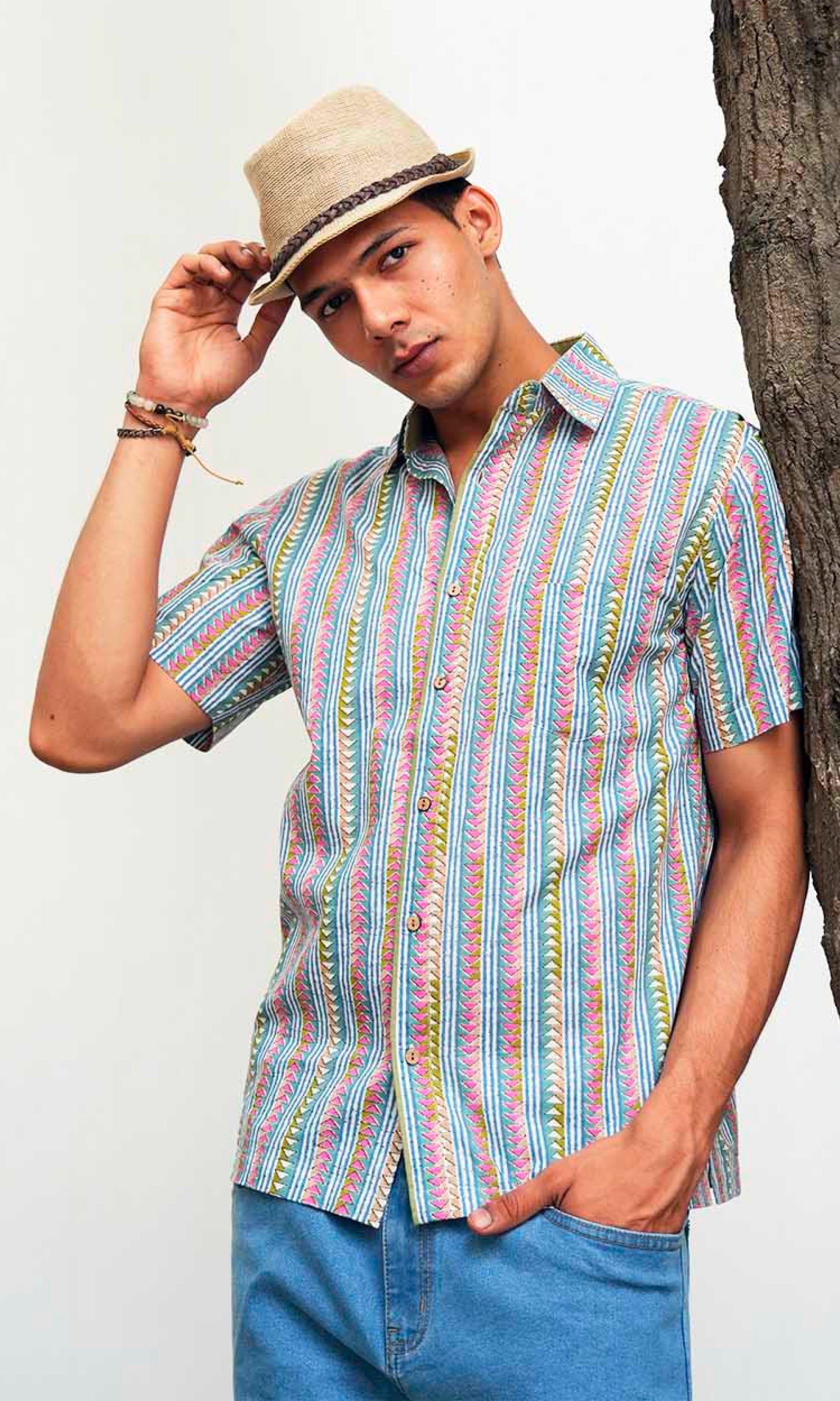 Peppermint Stripe - Blue & Pink Printed