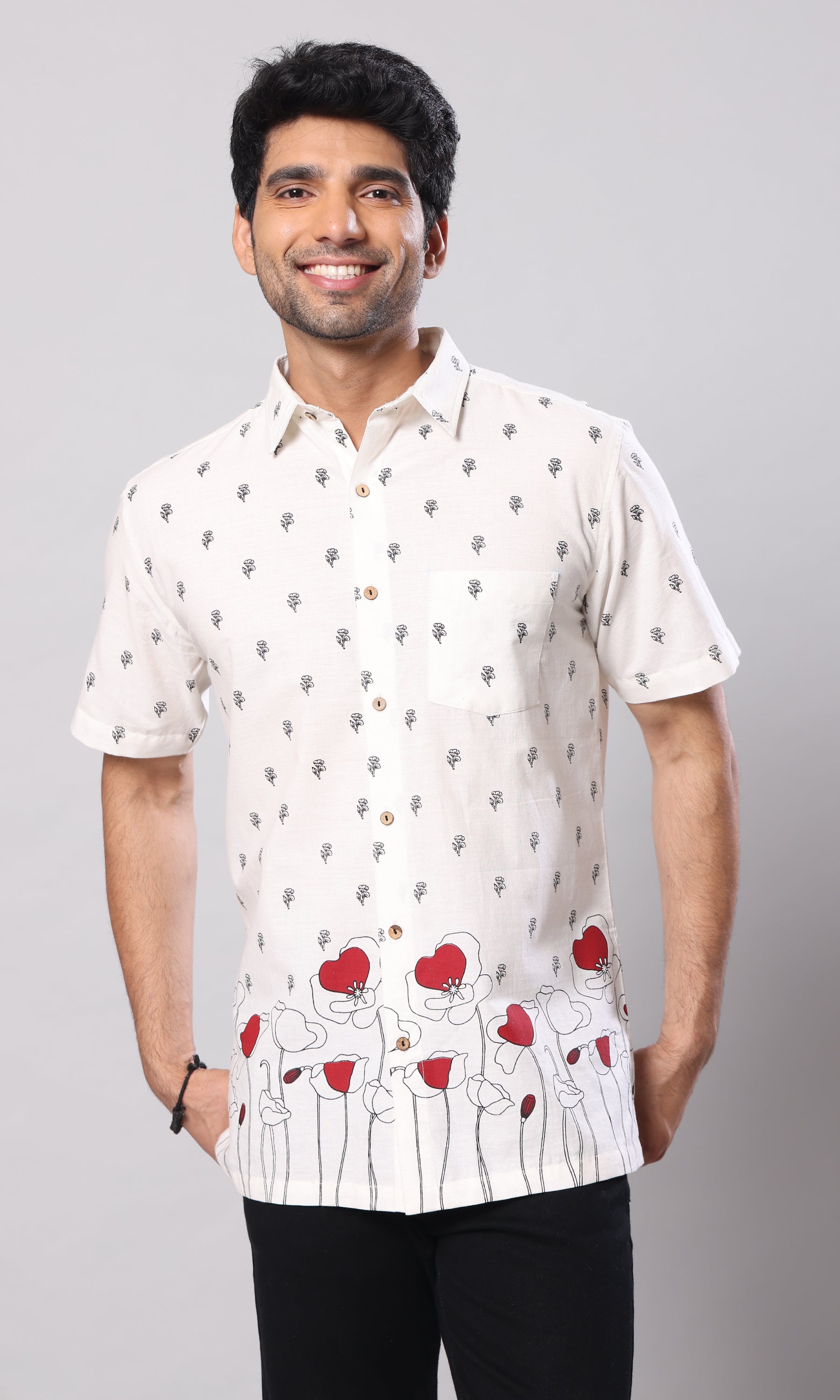 Red Canna - White Floral Print