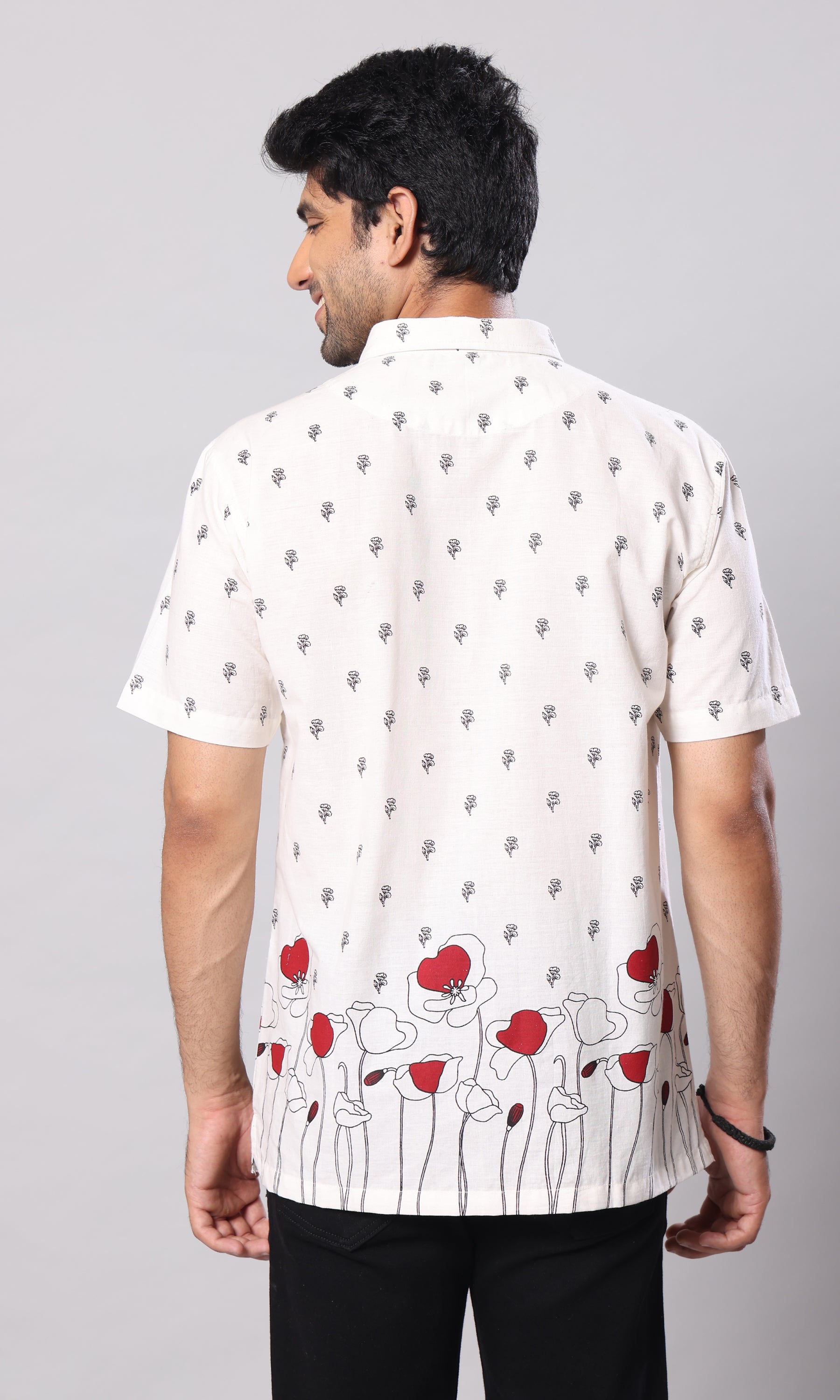 Red Canna - White Floral Print