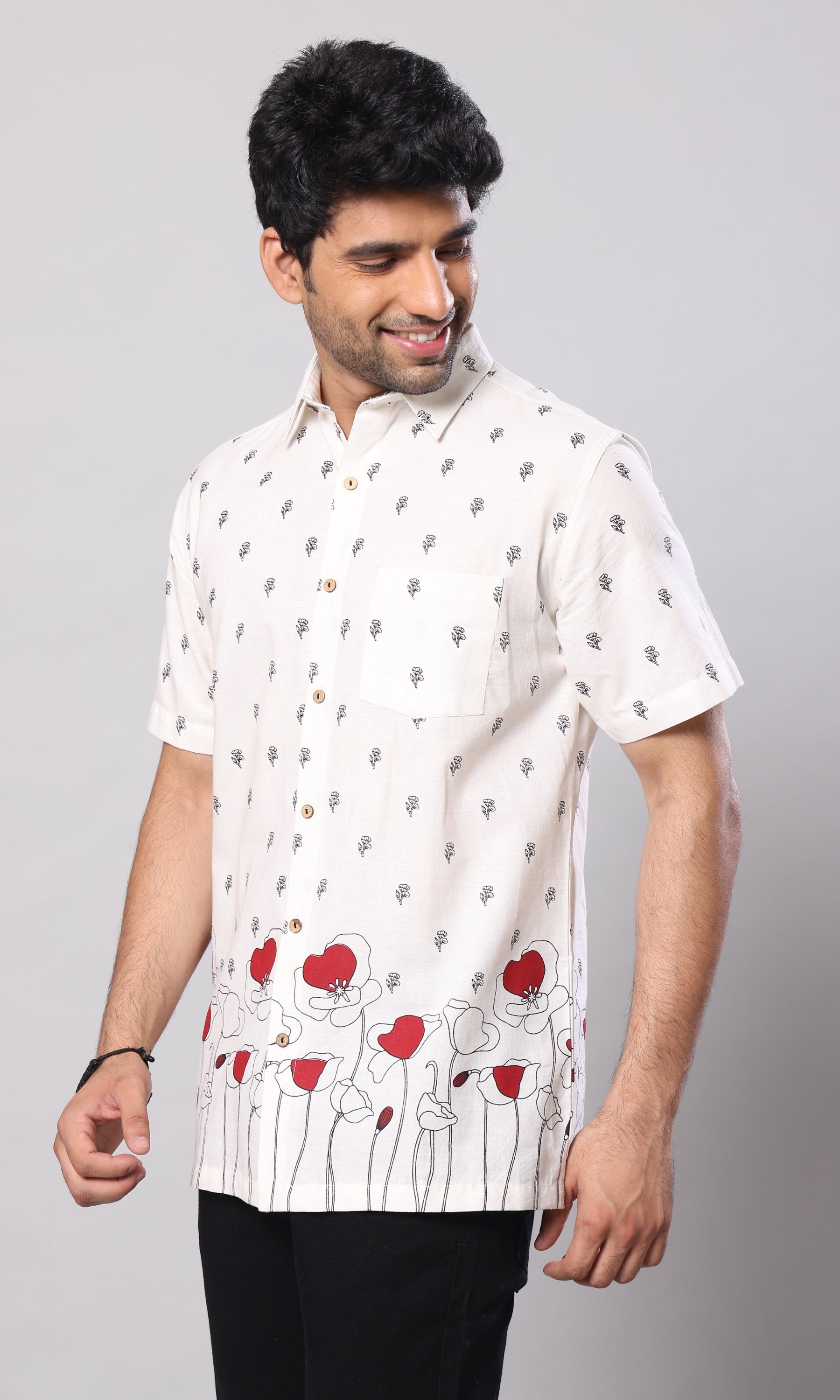 Red Canna - White Floral Print