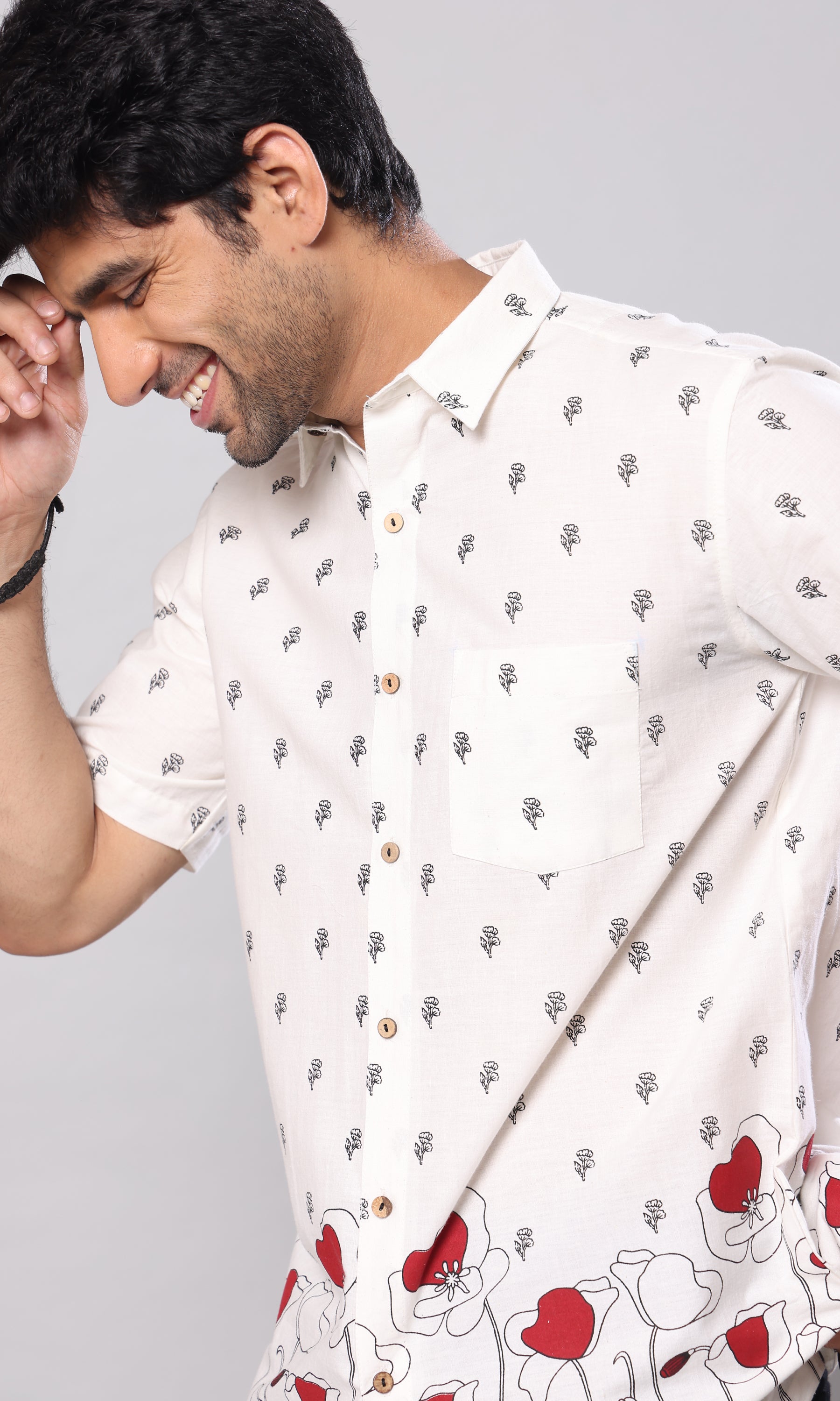 Red Canna - White Floral Print