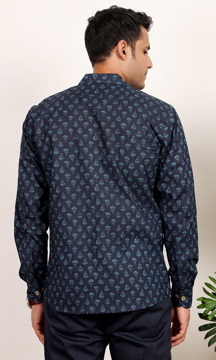 Indigo Snapper Ethnic print shirt