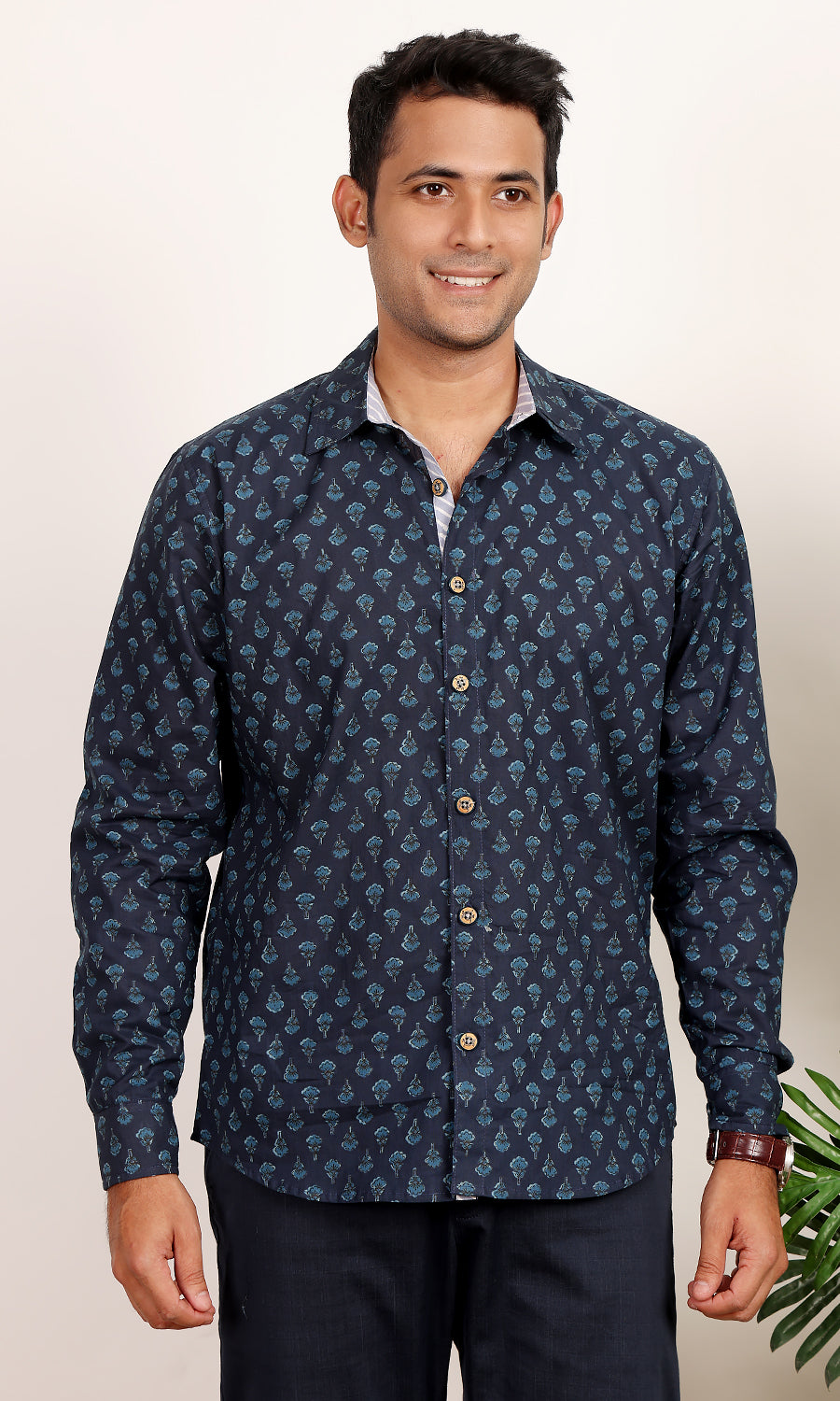 Indigo Snapper Ethnic print shirt