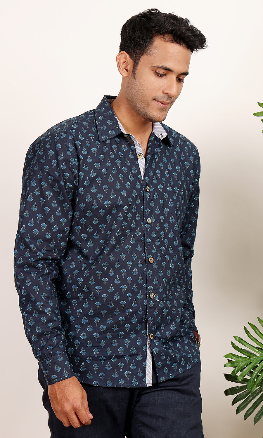 Indigo Snapper Ethnic print shirt