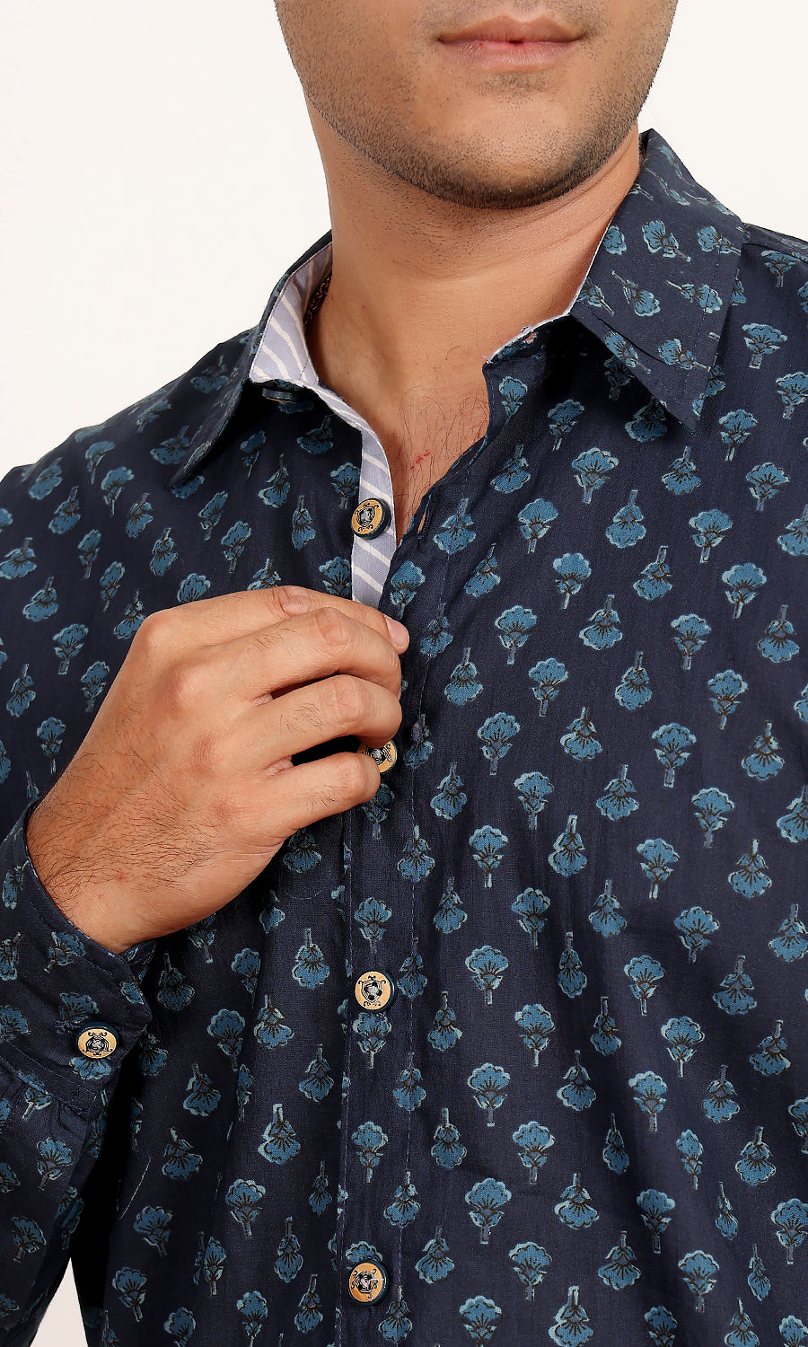 Indigo Snapper Ethnic print shirt