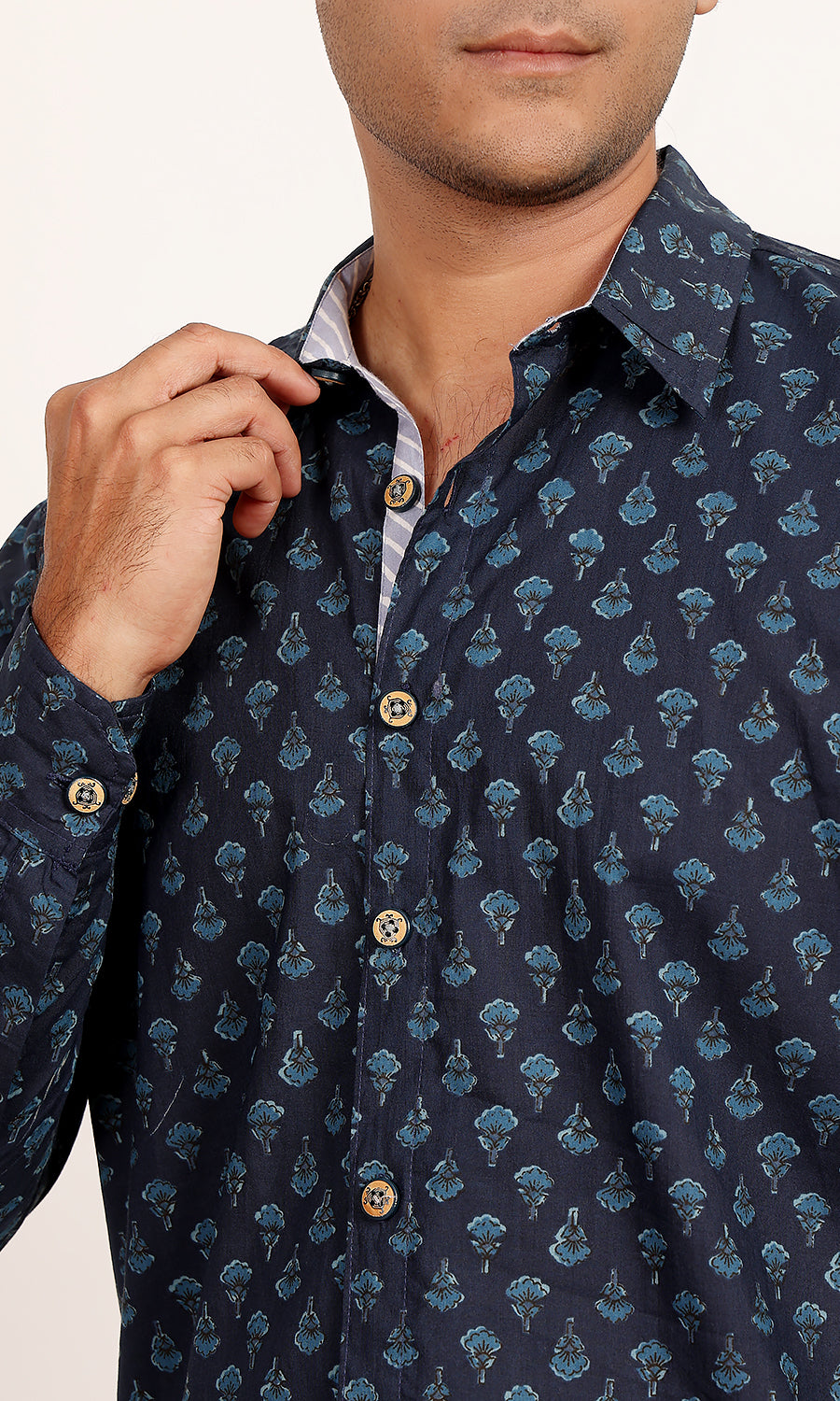 Indigo Snapper Ethnic print shirt