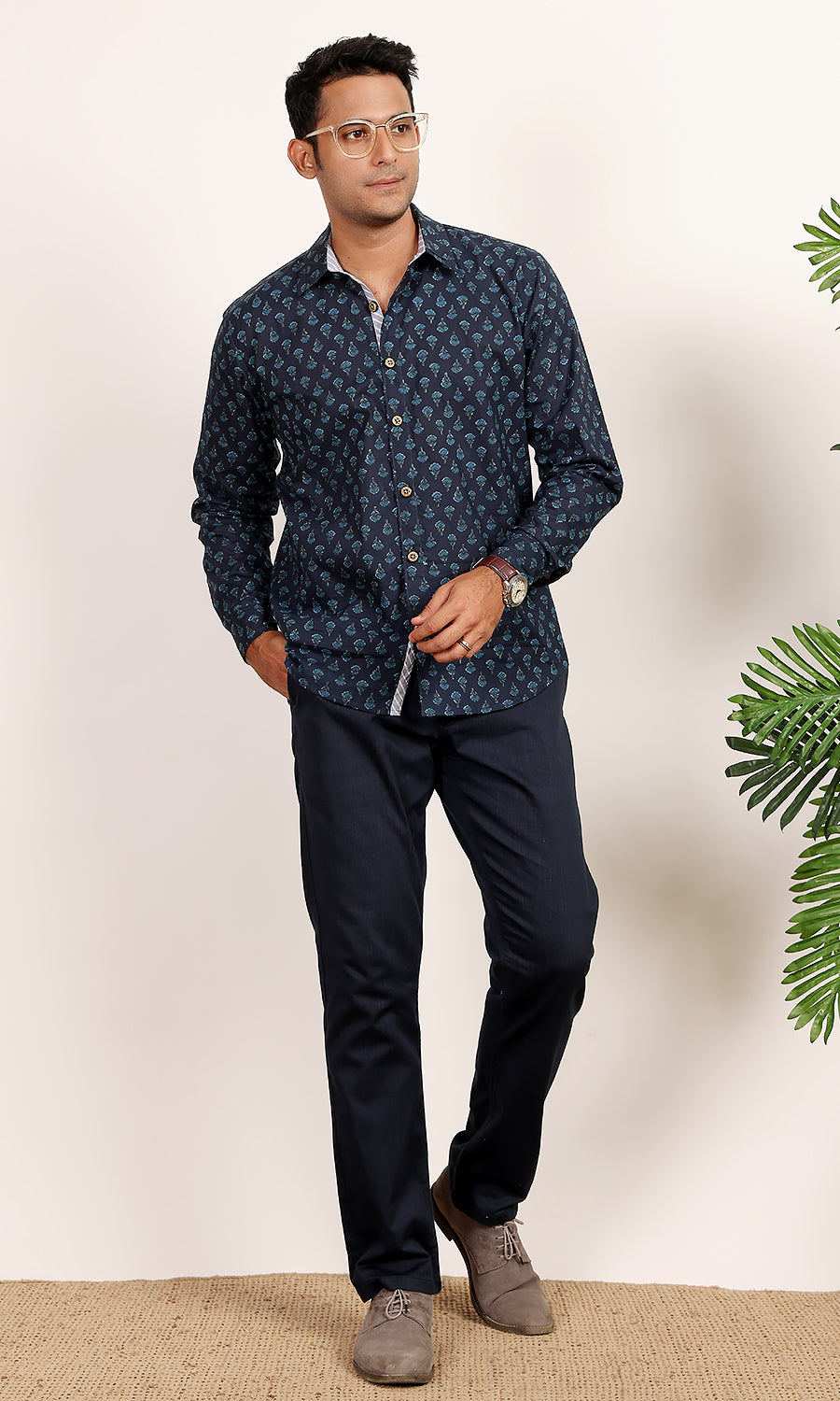 Indigo Snapper Ethnic print shirt