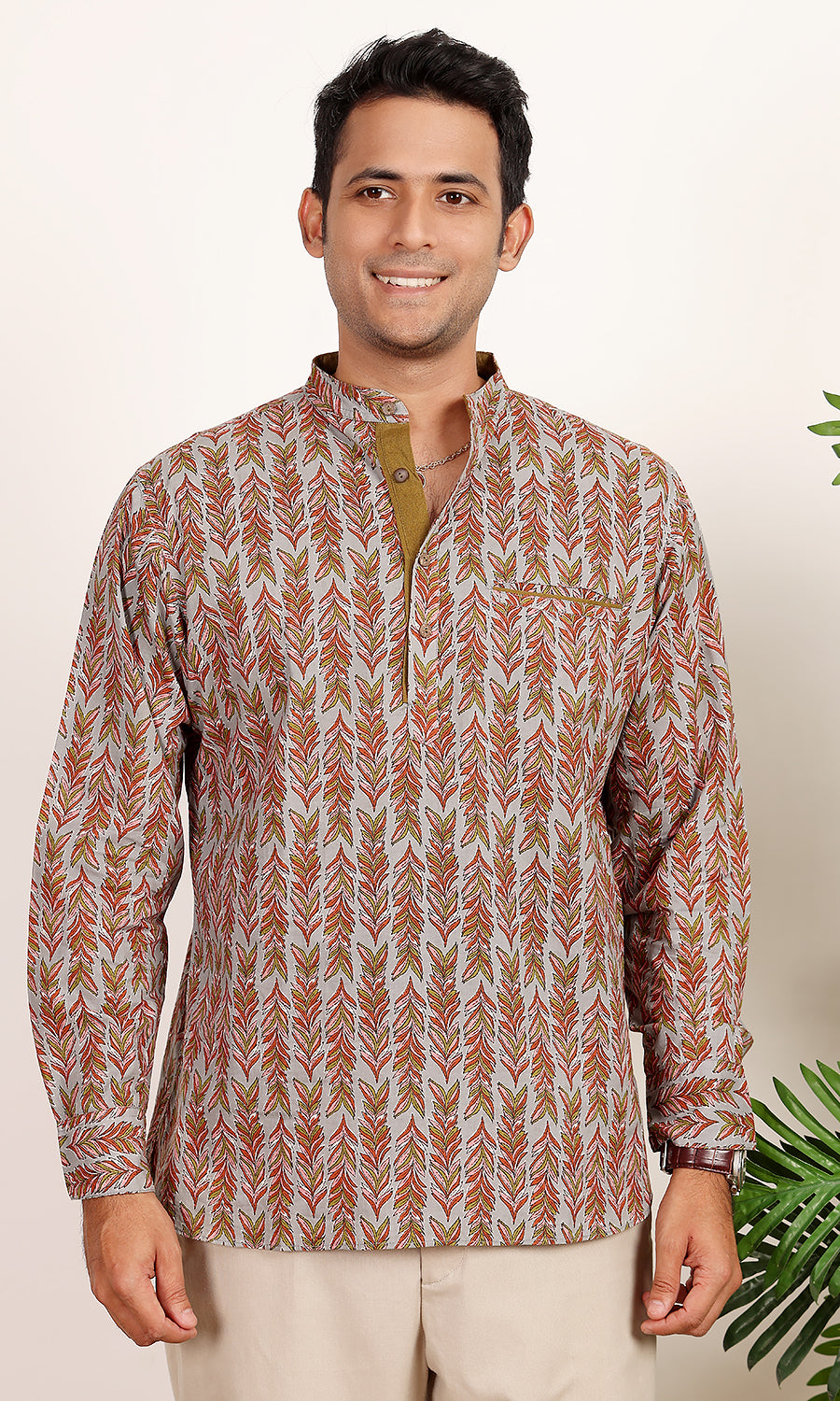 Panaag Printed Grey Kurta Shirt