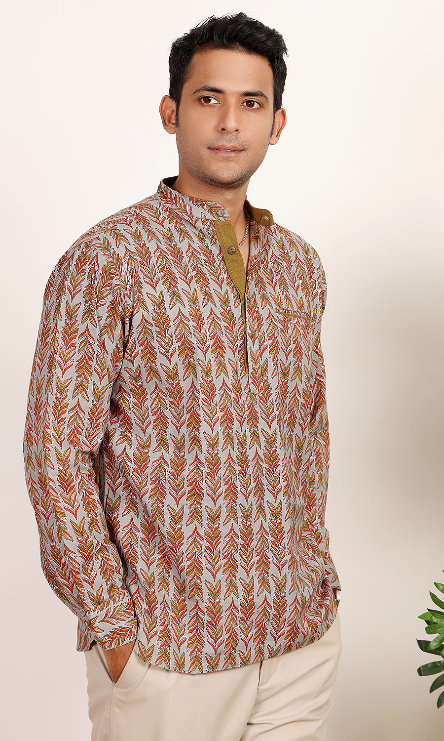 Panaag Printed Grey Kurta Shirt