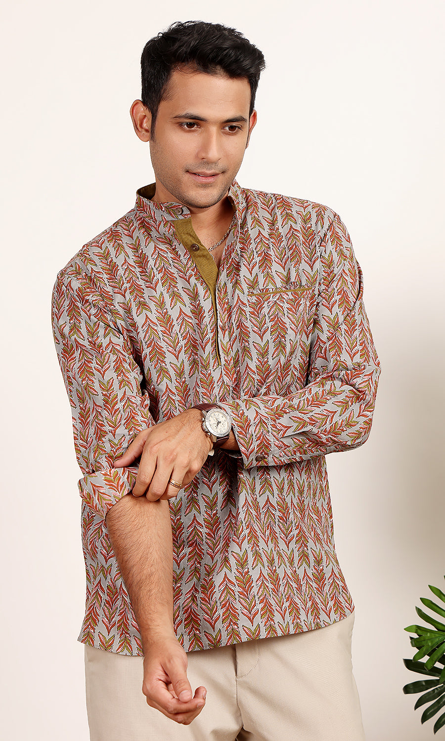 Panaag Printed Grey Kurta Shirt