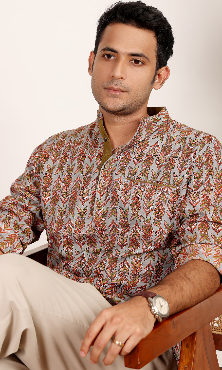 Panaag Printed Grey Kurta Shirt